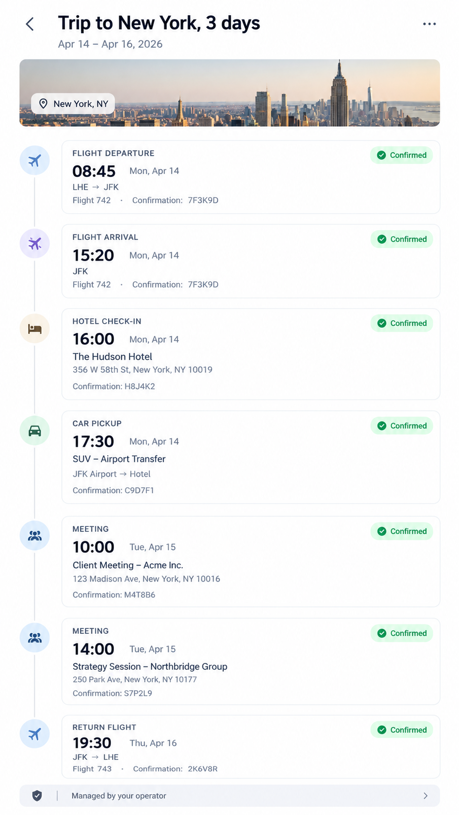 Executive travel itinerary managed by an assistant