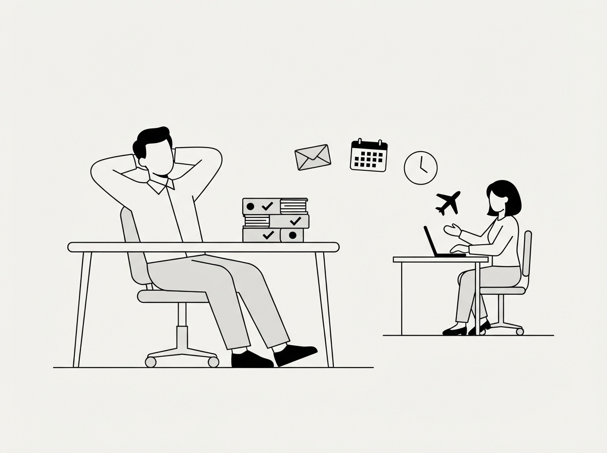 Illustration of an executive with their day handled by an operator